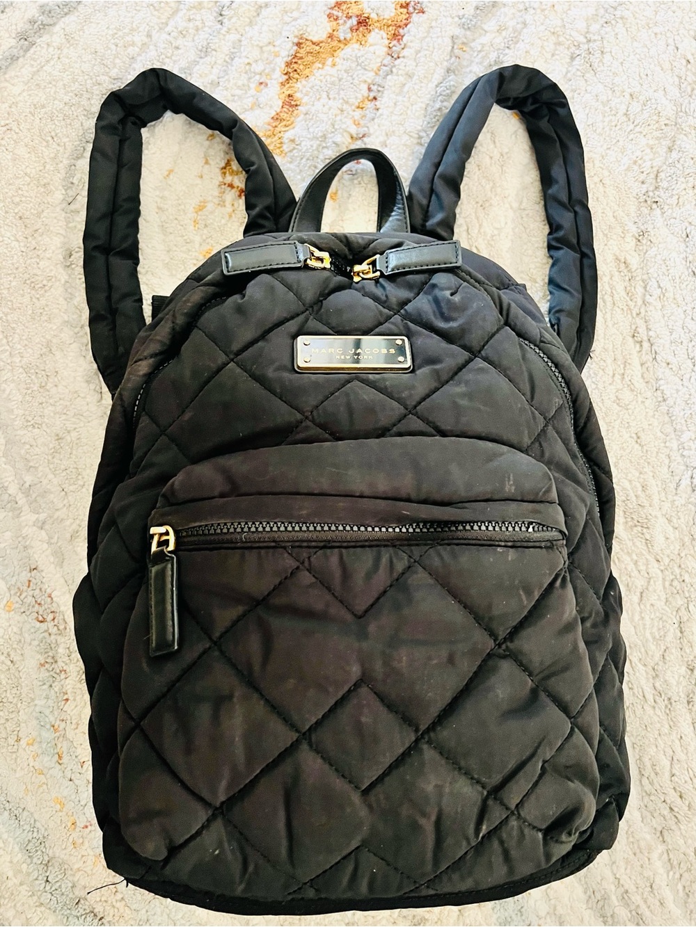 Marc Jacobs Black Quilted Nylon Backpack with Gold Hardware